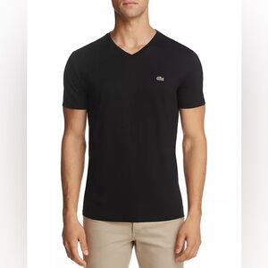 Lacoste V-Neck Pima Cotton Tee in Black
